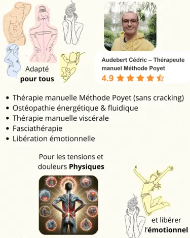 Cédric Audebert Pour tous V4 - oztherapies.fr Cédric Audebert, Thérapie manuelle Méthode Poyet (sans cracking), Ostéopathie énergétique & fluidique, Thérapie manuelle viscérale, Fasciathérapie, Libération émotionnelle